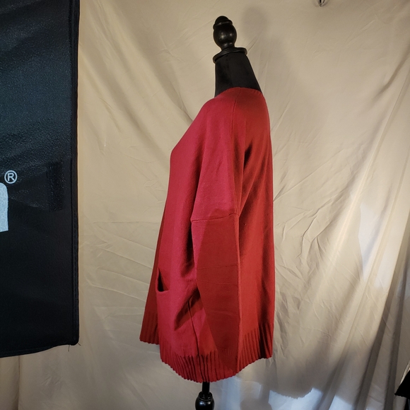 Women's V-Neck Red Sweater - Picture 2 of 5